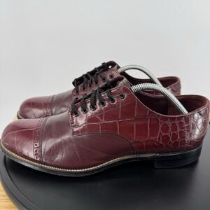 Vtg Stacy Adams Men's Ox Blood Crocodile Print Cap Toe Oxford Dress Shoe Size 9